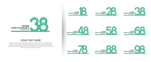 logo anniversary set. green color with long line on white background for special event