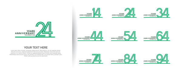 logo anniversary set. green color with long line on white background for special event