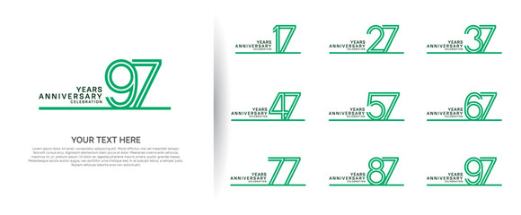 logo anniversary set. green color with long line on white background for special event