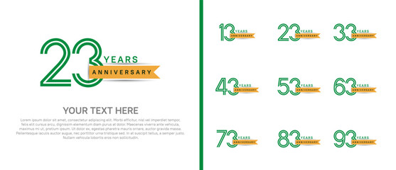 logo anniversary set. green color with yellow ribbon on white background for special event
