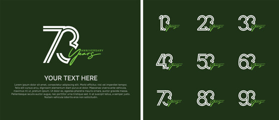 logo anniversary set. white color with green handwriting on green background for special event