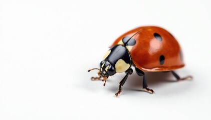 Fototapeta premium Close-up of a single ladybug on white background, isolated, closeup, photography