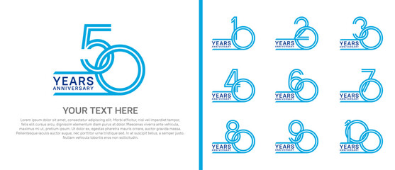 logo anniversary set. blue color on white background for special event