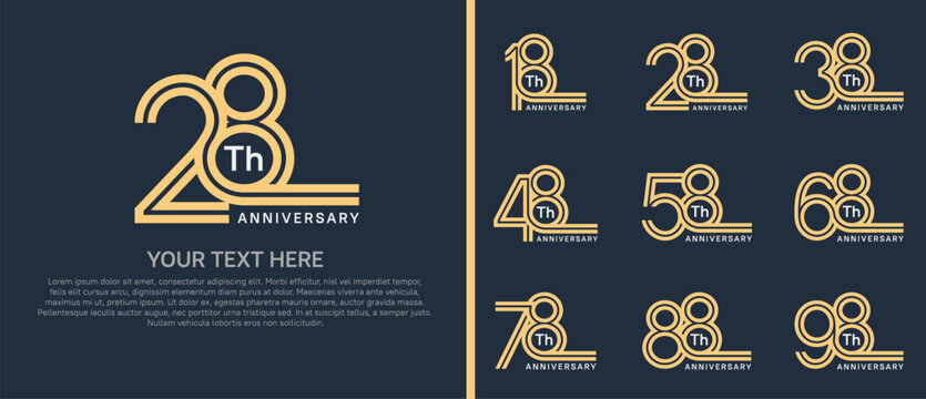 logo anniversary set. brown color double line on dark background for special event