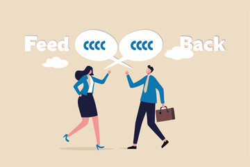 Employee feedback, opinion or colleague voice for improvement, message discussion, telling or comment each other, appraisal or review process, businessman and woman telling feedback to each other.