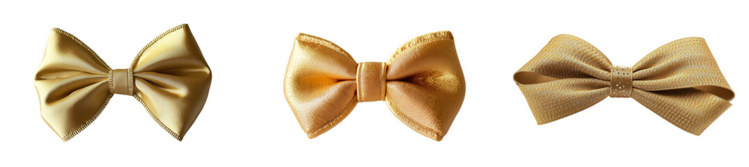 Set of a, A gold ribbon bow, isolated on a transparent background.