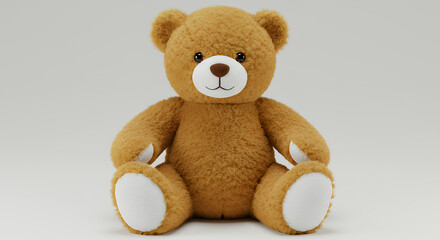Obraz premium Adorable Brown Teddy Bear Plush Toy Sitting Soft Fur Child s Plaything Cute Animal