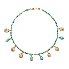 Fototapeta premium Beaded anklet with shell charms isolated on transparent background