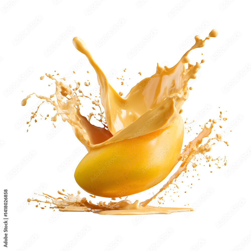 Poster mango pulp splash dynamic shape isolated on transparent background