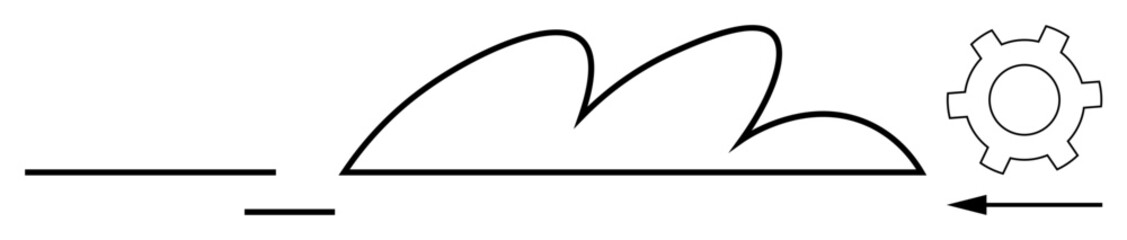 Outline of a cloud symbol connected to a gear, suggesting collaboration, innovation, technology, and efficiency. Ideal for cloud computing, networking, teamwork, automation tech solutions IT