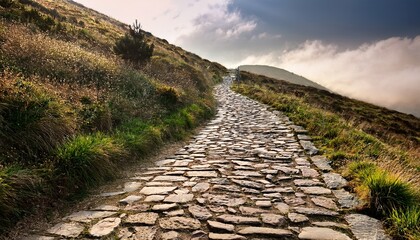cobbled stone path on a slope
