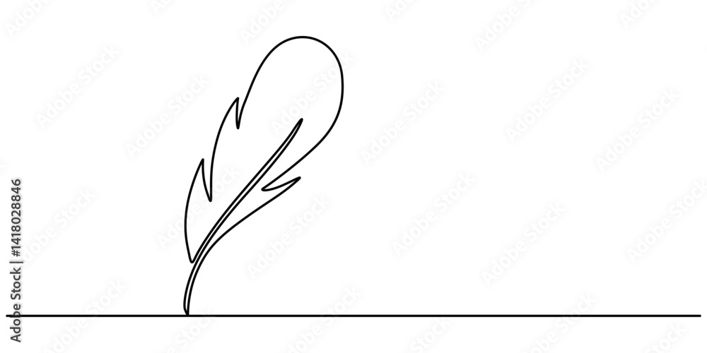 Poster continuous line drawing of feather icon. hand drawn symbol vector illustration. bird feather continu