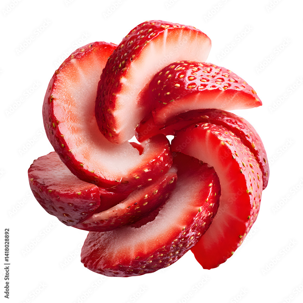 Poster strawberry slices arranged in spiral isolated on transparent background