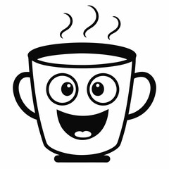 Black outline Cartoonist  a coffee cup with hot streaming   playful and exaggerated design