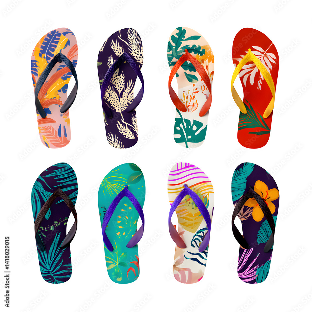 Poster summer flip-flops pattern design isolated on transparent background