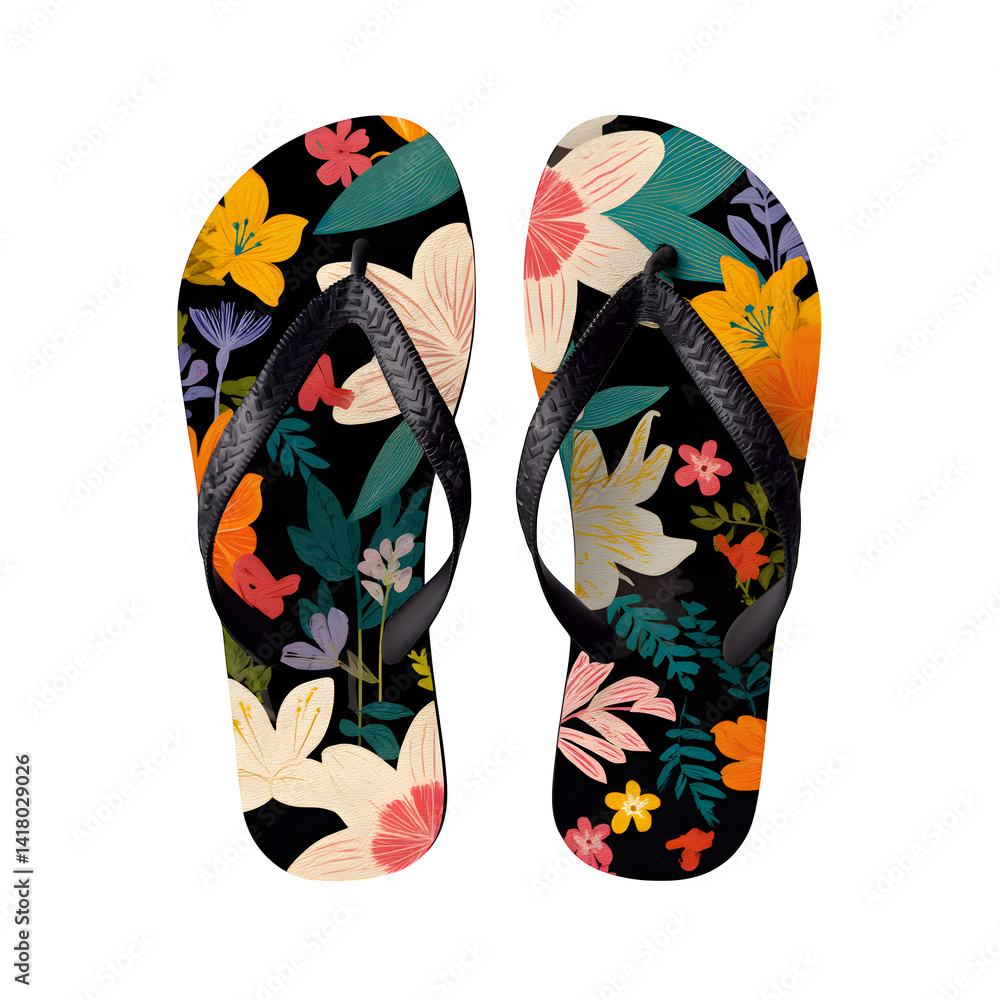 Poster summer flip-flops pattern design isolated on transparent background