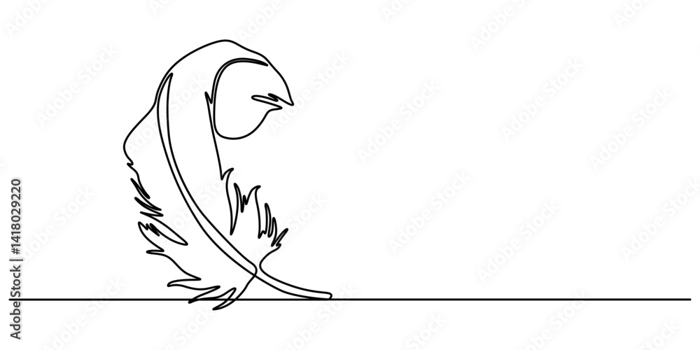Poster continuous line drawing of feather icon. hand drawn symbol vector illustration. bird feather continu