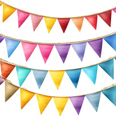 Obraz premium Summer-themed bunting flags isolated on transparent background