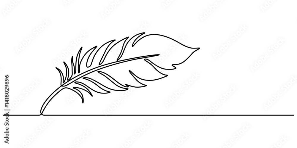 Poster continuous line drawing of feather icon. hand drawn symbol vector illustration. bird feather continu