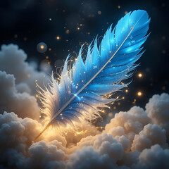 A striking orange, blue and brown feather lies gracefully on a pristine white background. 