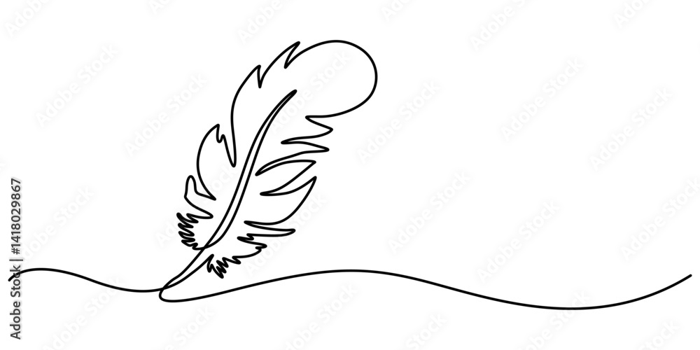 Poster continuous line drawing of feather icon. hand drawn symbol vector illustration. bird feather continu