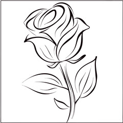 Clean vector art of rose outline with white background.