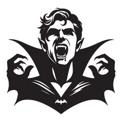 Scary Vampire Silhouette Vector Graphic with Fangs and Cape