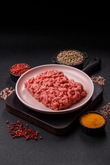 Stuffing or ground raw beef or pork with salt and spices