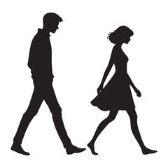 Couple Walking Apart Silhouette Illustration Relationship Difficulties Concept