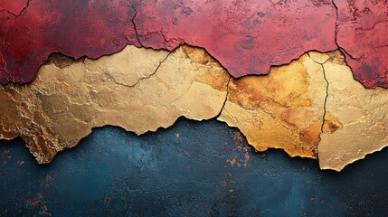 Vibrant Red and Gold Wall with a Crack - Background Image for Design Projects