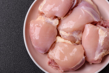 Chicken thigh fillet raw, skinless, boneless, poultry legs