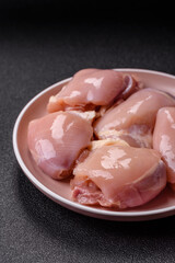 Chicken thigh fillet raw, skinless, boneless, poultry legs