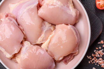 Chicken thigh fillet raw, skinless, boneless, poultry legs
