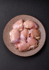 Chicken thigh fillet raw, skinless, boneless, poultry legs