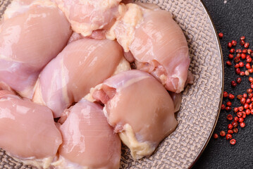 Chicken thigh fillet raw, skinless, boneless, poultry legs