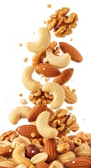 Cashews, Almonds, Walnuts, and Peanuts Salted Mixed Nuts Falling
