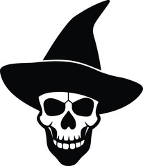 Skull in Witch's Hat - Halloween Silhouette
