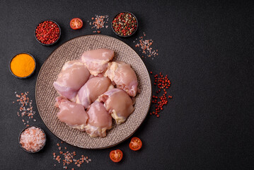 Chicken thigh fillet raw, skinless, boneless, poultry legs