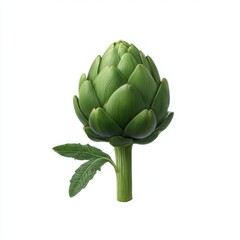 Obraz premium Green artichoke with stem isolated on white background