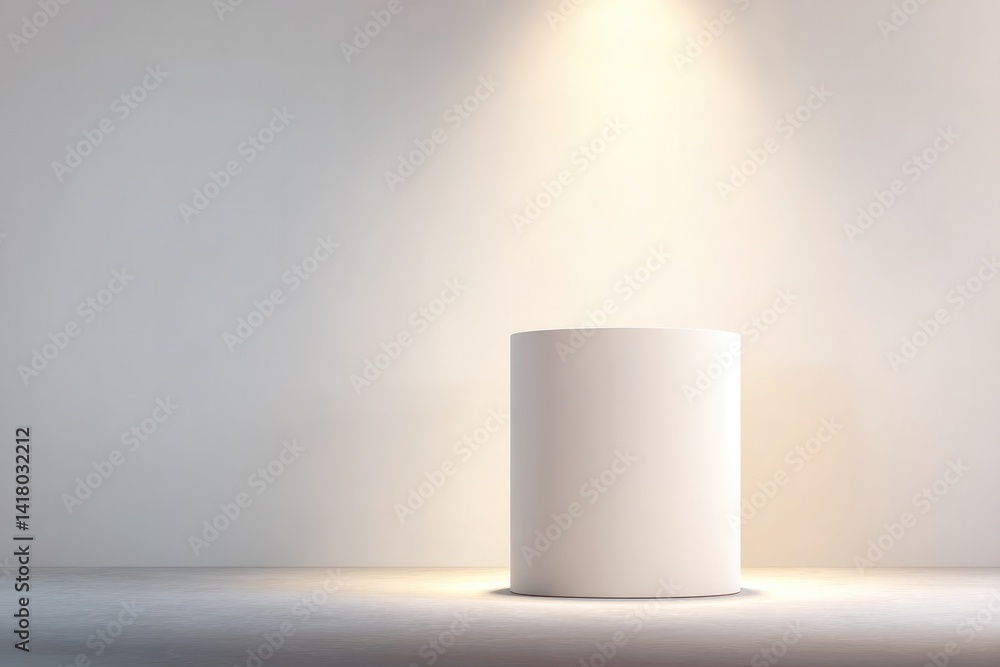 Poster empty podium with volumetric lighting in minimalistic setting