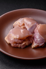 Chicken thigh fillet raw, skinless, boneless, poultry legs