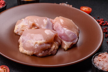 Chicken thigh fillet raw, skinless, boneless, poultry legs
