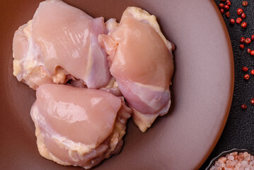 Chicken thigh fillet raw, skinless, boneless, poultry legs