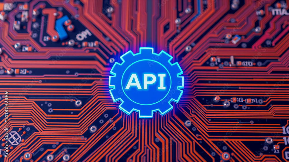 Aufkleber ai technology background api integration and business solutions