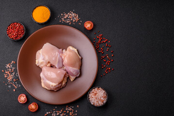 Chicken thigh fillet raw, skinless, boneless, poultry legs