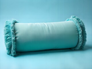 Bolster pillow in soft blue color with textured trim for decorative purposes