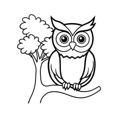 a big eyed owl perched line art vector