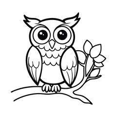 a big eyed owl perched line art vector