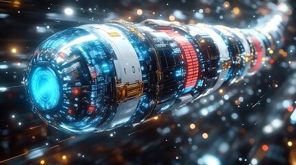 Futuristic, high-tech space-faring transport vessel.