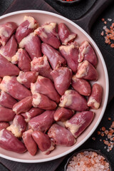 Chicken raw heart, red duck or turkey internal organs as an ingredient